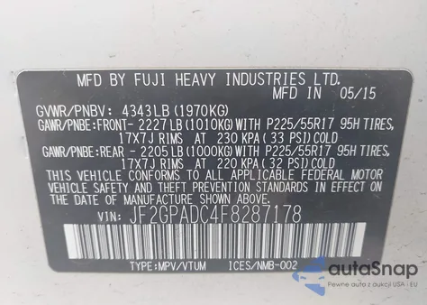 2015 Subaru Xv Crosstrek 2.0I Premium z USA, uszkodzony, nr VIN JF2GPADC4F8287178